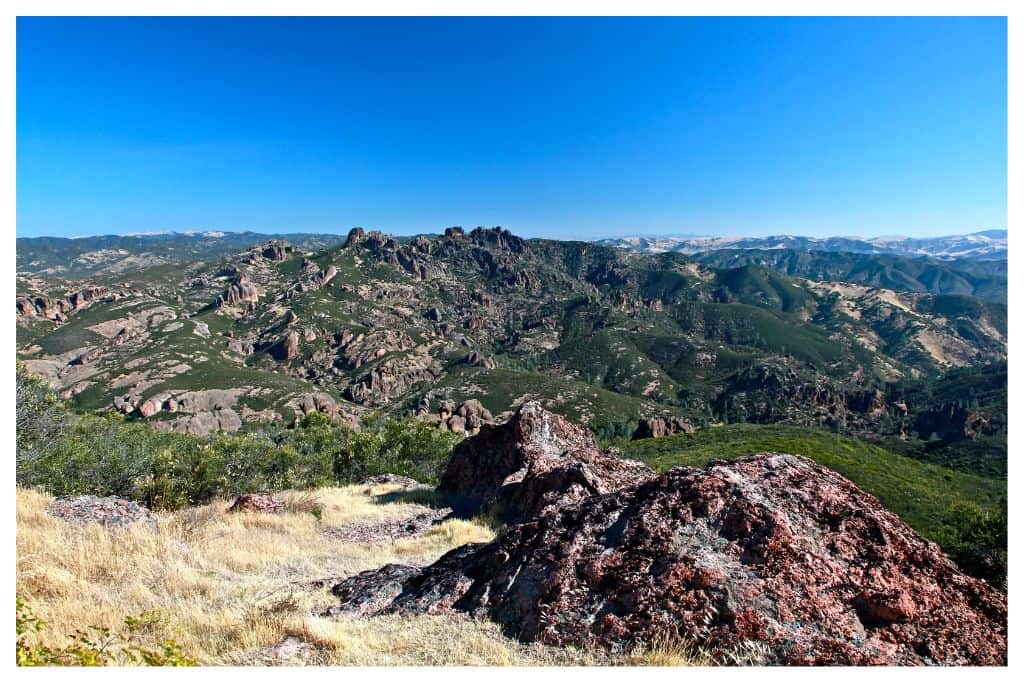 Hiking to Chalone Peak offers great views looking back on the craggy peaks of the Pinnacles. 