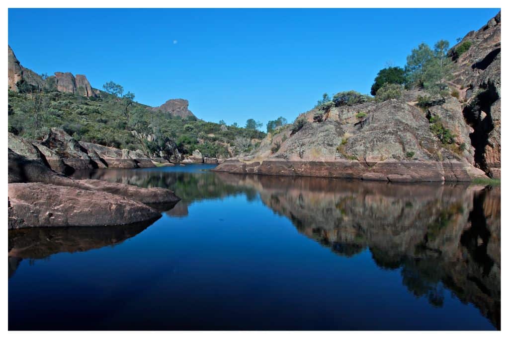 The Bear Gulch Reservoir is the only standing body or water in Pinnacles National Park. 
