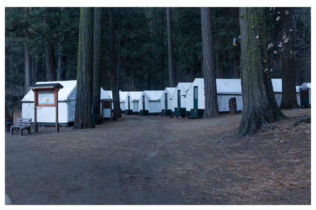 Tent Cabins at Curry Village are an affordable lodging option when visiting Yosemite with kids. 