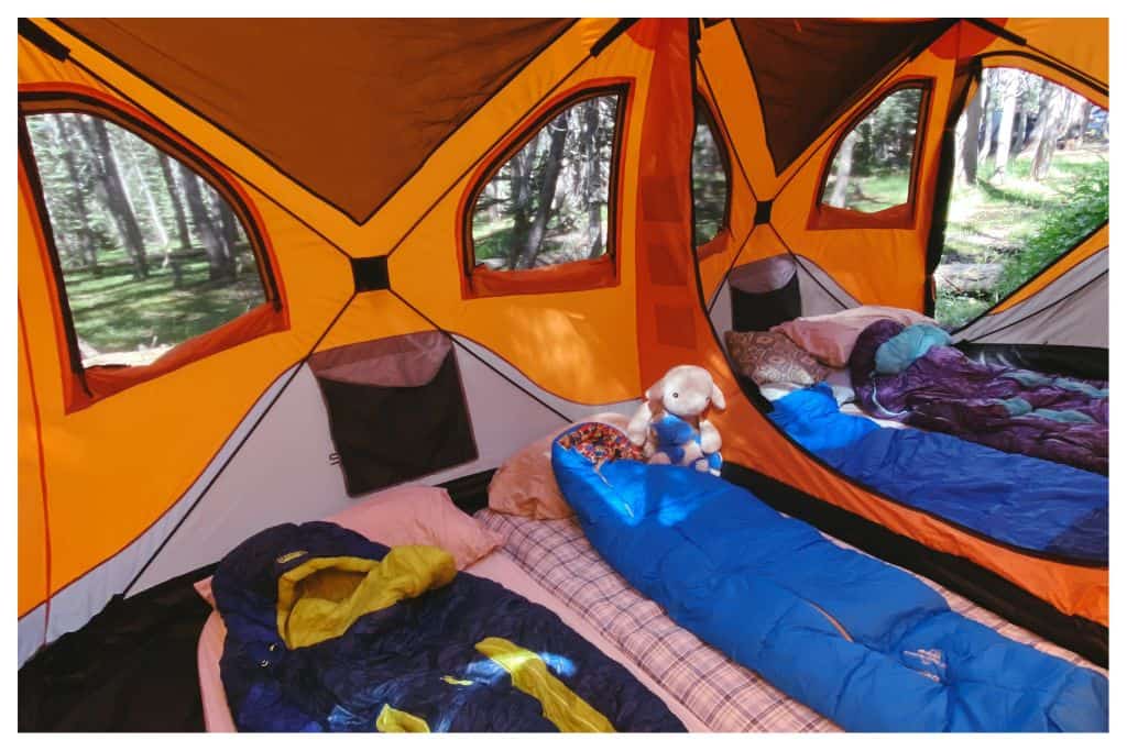 The Interior of a tent set up. 