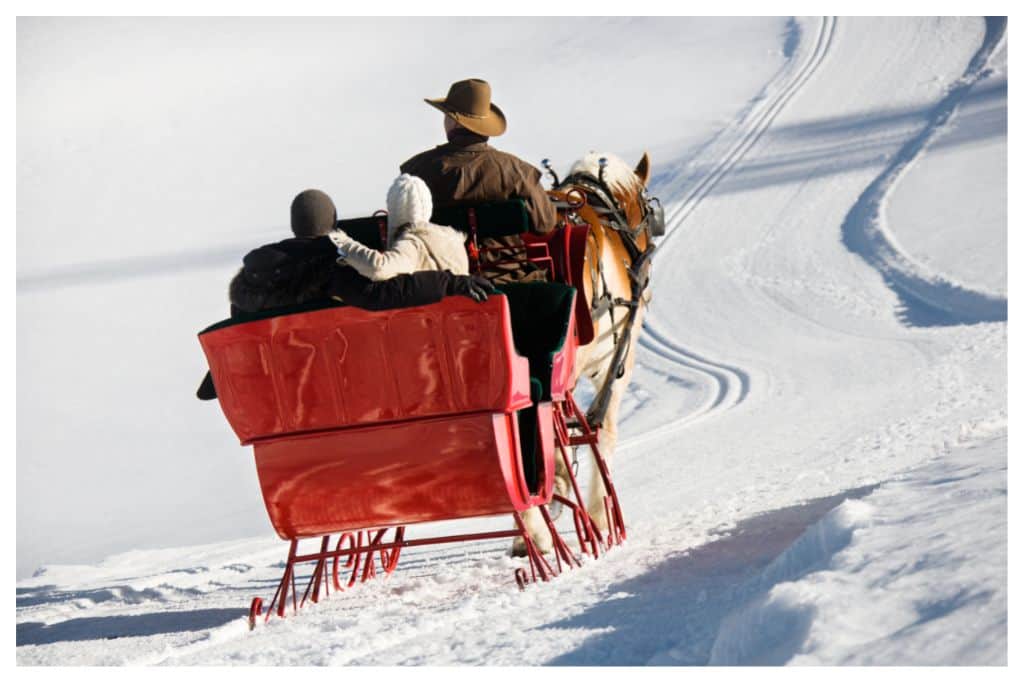 A horse drawn sleigh ride is a great family friendly activity that your family will be sure to remember. 